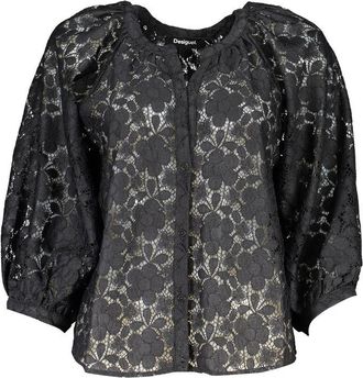 Desigual Womens Lace Blouse Puff Sleeve - Black - Size Small