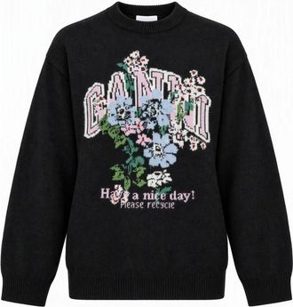 Ganni Jersey de cuello redondo - Knitwear - Mujer - Negro - XS