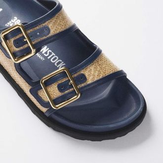 Birkenstock Womens Arizona Framed Raffia 1774 Navy (narrow) Blue Sandal