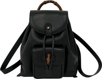 Gucci Black Leather Bamboo Backpack (Pre-Owned)