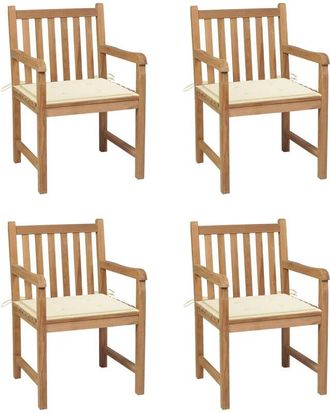vidaXL Sillas De Jard&iacute;n 4 Uds Madera Maciza De Teca Con Cojines Crema Vidaxl