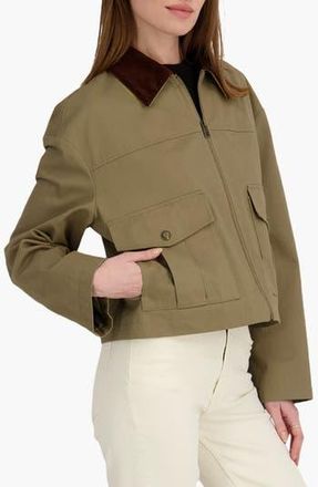 Elie Tahari Deia Corduroy Collar Cotton Barn Jacket in Light Olive at Nordstrom Rack, Size X-Small