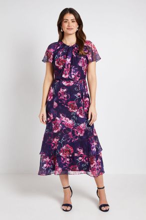 Wallis Womens Floral Burn Out Twist Midi Dress - Navy - Size 16 UK