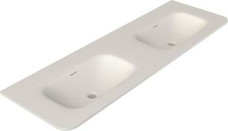 Saniclass Terra Meubelwastafel - 141x46x1.2cm - afgeronde hoeken - 2 wasbakken - zonder kraangat - solid surface - wit mat