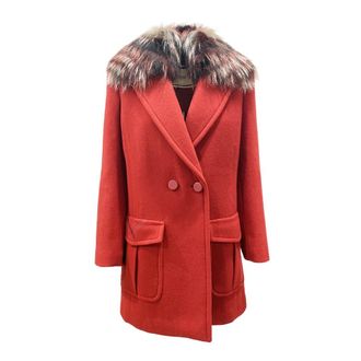Fendi Parkas, female, Red, Size: 2XS Winter Anorak with Fox Fur Collar