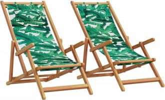 vidaXL Vidaxl - Sillas Playa Plegables 2 Uds Tela Madera Maciza Estampado Hojas