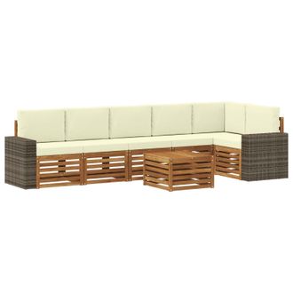 vidaXL Conjunto De Sof&aacute; Seccional Con Coj&iacute;n 7 Pcs Natural Y Crema Vidaxl