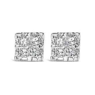 House of Brilliance 10k Yellow Gold Princess Diamond Quad Stud Earrings at Nordstrom