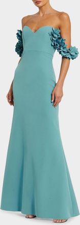 Mac Duggal Crepe 3D Flower Off-the-Shoulder Gown