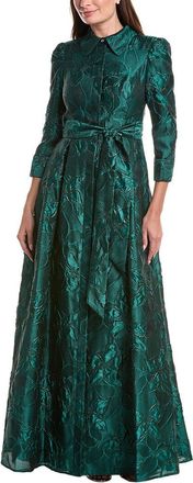 Teri Jon by Rickie Freeman Teri Jon By Rickie Freeman Metallic Jacquard Floral Shirt Gown