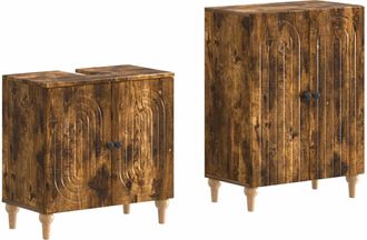 vidaXL Juego De Gabinete De Ba&ntilde;o De 2 Piezas Alkmaar Roble Ahumado Vidaxl