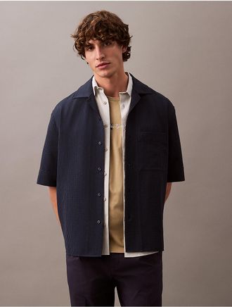 Calvin Klein Jeans Calvin Klein Mens Seersucker Stripe Relaxed Shirt - Navy - 2XL