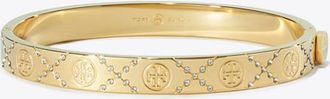 Tory Burch Womens Icon T Monogram Pav&eacute; Hinge Bracelet, size L