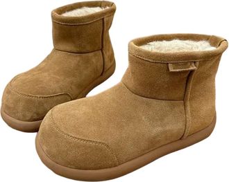 Generic YUJIEBB Winter Wide Toe and Plush Warm Womens Snow Boots Waterproof and Anti Slip Thick Cotton Boots Big Head Casual Camel