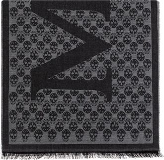 Alexander McQueen Sciarpa con stampa teschio in lana - Nero