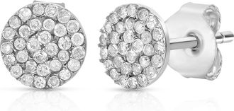 MAX + STONE Solid 10K White Gold 0.22 Carat Round Real Diamond Cluster Stud Earrings