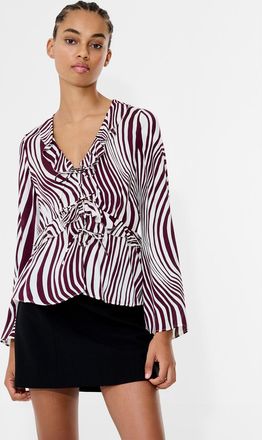 French Connection Womens Red Wave Print Frill Long Sleeve Tie Blouse - Size 14 UK