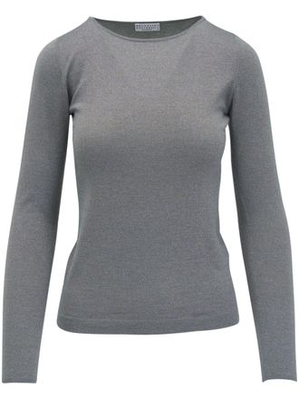 Brunello Cucinelli sparkling cashmere silk jumper - women - Cashmere/Silk/Polyamide/Metallized Polyester - M - Grey