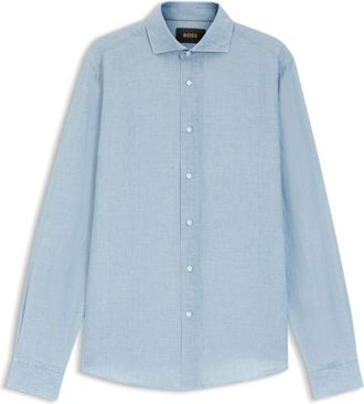 BOSS Regular-fit shirt in Italian-made linen and cotton