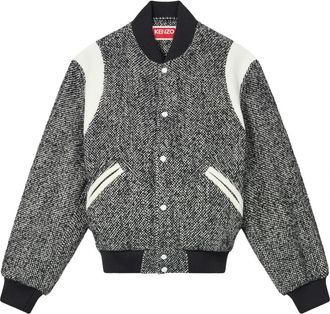 Kenzo Wollen Blouson Jas met Knoopsluiting - Heren - Bomber jackets - Zwart - XL - Wol - Jassen