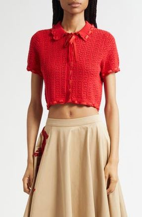 Cinq &agrave; Sept Ginerva Open Stitch Crop Cotton Blend Cardigan in Red Sapphire at Nordstrom Rack, Size X-Large
