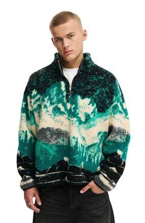 Cotton On Mens Quarter Zip Teddy Fleece in Green Multi Mountains at Nordstrom, Size X-Small