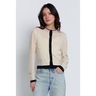 Central Park West Quinn Colorblocked Sheer Cardigan in Neutral Combo at Nordstrom, Size X-Small