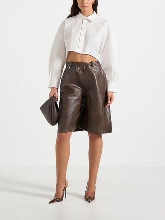Mani&egrave;re De Voir Hazel Vintage Leather Wrapover Bermuda Shorts in Brown at Nordstrom, Size 10
