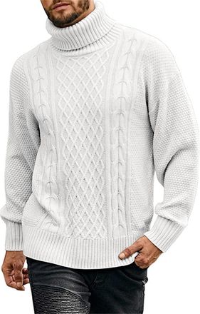 Generic Jumpers for Men UK Turtleneck Knitted Jumper Thick Cable Knit Sweater Pullover Fisherman Jumper Long Sleeve Knitwear Autumn Winter Warm Solid Color Pu