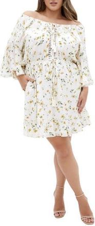 City Chic Ayanna Floral Short Sleeve Dress in Daisy Chain at Nordstrom Rack, Size S/16W