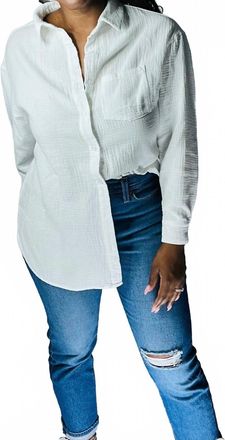 FORE COLLECTION Caitlyn Oversized Button Up Top In White