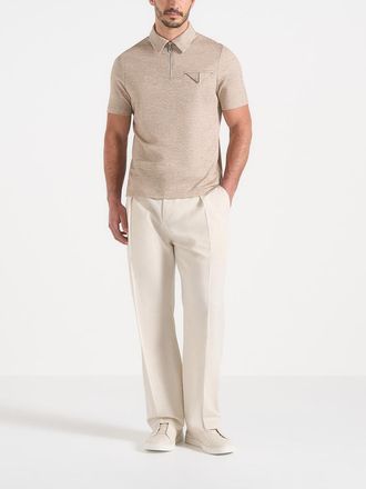 Mani&egrave;re De Voir Cassian Zip Polo Shirt in Taupe at Nordstrom, Size Xx-Large