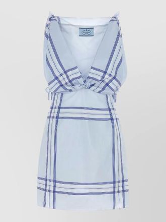 Prada cotton mini dress bows plaid sleeveless neckline
