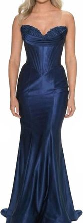 Sherri Hill 57986 Strapless Corset Floor Length Dress In Navy