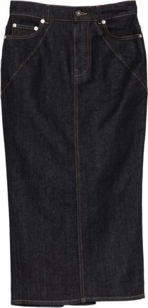 Givenchy Denim Skirts, female, Blue, Size: S Midi Kickback Skirt in Raw Denim