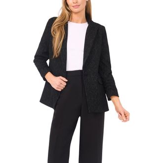 Halogen Scribble Print Scrunch Sleeve Blazer in Rich Black at Nordstrom Rack, Size 00