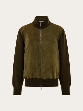 Ferragamo Men Suede blouson with knitted details Green