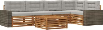 vidaXL Conjunto De Sof&aacute;s De Exterior 6 Uds. Natural Y Gris Claro Vidaxl