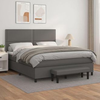 vidaXL Vidaxl - Cama Box Spring Con Colch&oacute;n Cuero Sint&eacute;tico Gris 180x200 Cm