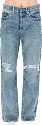 Purple Distressed Light Blue Denim Relaxed Jeans