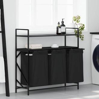 vidaXL Cesto Portabiancheria 3 Scomparti con Ripiani Rovere Nero - Vidaxl