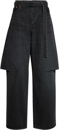 sacai Sliced Belted Denim Jeans in Black at Nordstrom, Size 2
