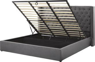Beliani Cama Con Almacenaje De Terciopelo Gris 180 X 200 Cm Cabecero Alto Lubbon