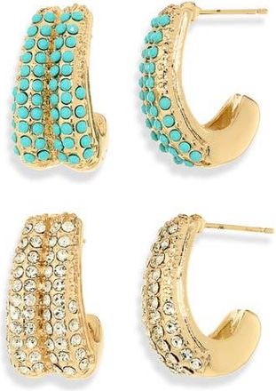 Natasha Set of 2 Crystal Assorted Hoop Earrings in Turquoise/Crystal at Nordstrom Rack