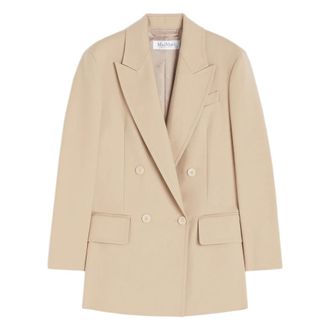 Max Mara Jassen, Dames, Beige, XS, Katoen, Beige Dubbellaags Blazer met Peak Revers