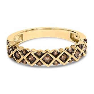 House of Brilliance 10K Yellow Gold Plated Silver 1/4 Cttw Champagne Diamond Geometric Band Ring in Yellow Gold Over Silver at Nordstrom, Size 7