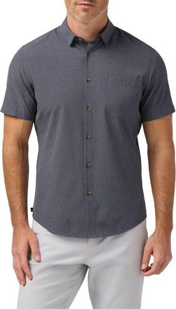 Mizzen+Main Leeward Trim Fit Short Sleeve Performance Button-Up Shirt in Coastal Fjord Heather at Nordstrom, Size Xx-Large