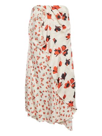 Self Portrait pre-owned floral-print asymmetrical skirt - White