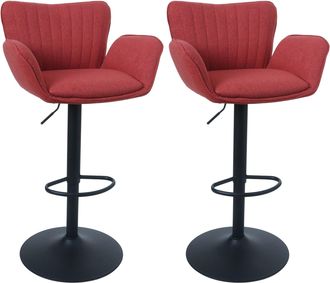 Hhg [nunca Usado] Juego De 2 Taburetes De Bar Hhg-098, Taburete Giratorio, Con Reposabrazos Y Reposapi&eacute;s Giratorios, De Tela Y Hierro, Mvg, Base Roja, Pat