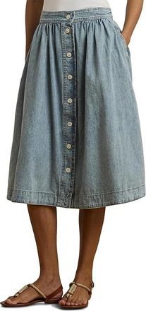 Lauren Ralph Lauren Button-Front Denim Skirt Womens Skirt Alicia Wash : 8, Cotton/Denim